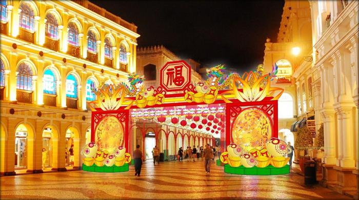 澳门仪式亭前地贺岁灯饰效果图。图片来源：澳门特区政府网站
